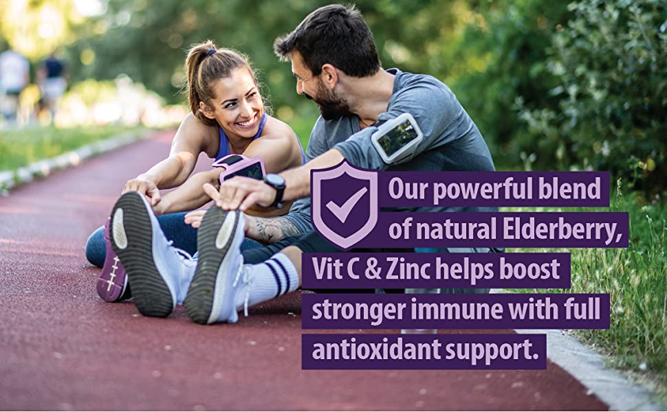 powerful blend of natural Elderberry, Vit C & Zinc boost stronger immune full antioxidant suppport