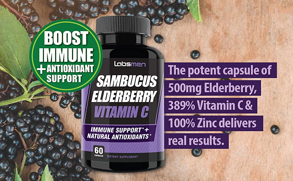 The potent capsule of 500mg Elderberry, 389% vitamin C & 100% Zinc delivers real results
