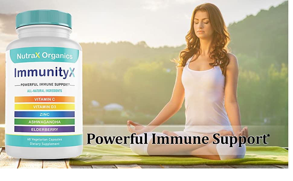 NutraX Organics Immune Support Supplement, Immunity Booster, wellness formula capsules, 