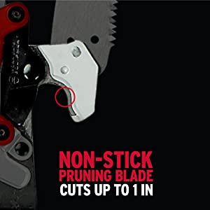 non-stick pruning blade cuts up to one inch