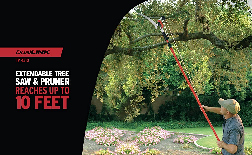 duallink extendable tree saw long reach pruner reaches up to ten feet cut high branches tree