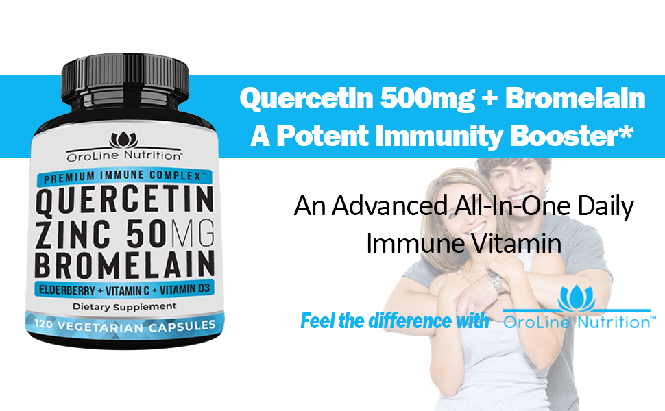 Quercetin 500mg with Bromelain, Zinc 50mg, Vitamin C, Vitamin D3 & Elderberry, Immunity Booster Zinc