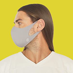 man wearing mask fitted adjustable breathable grey blue yellow solid 
