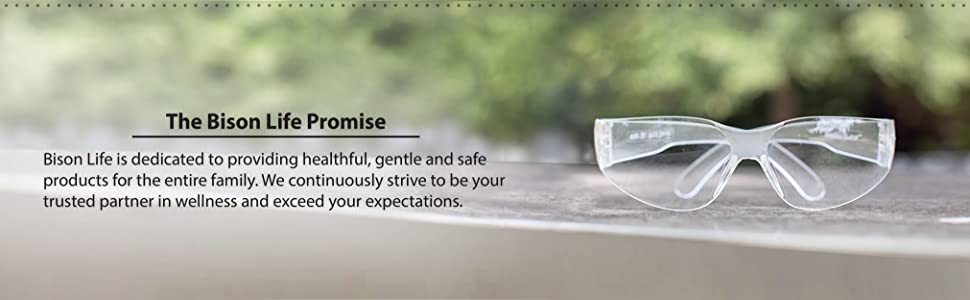 Image of clear safety glasses with the Bison Life Promise.